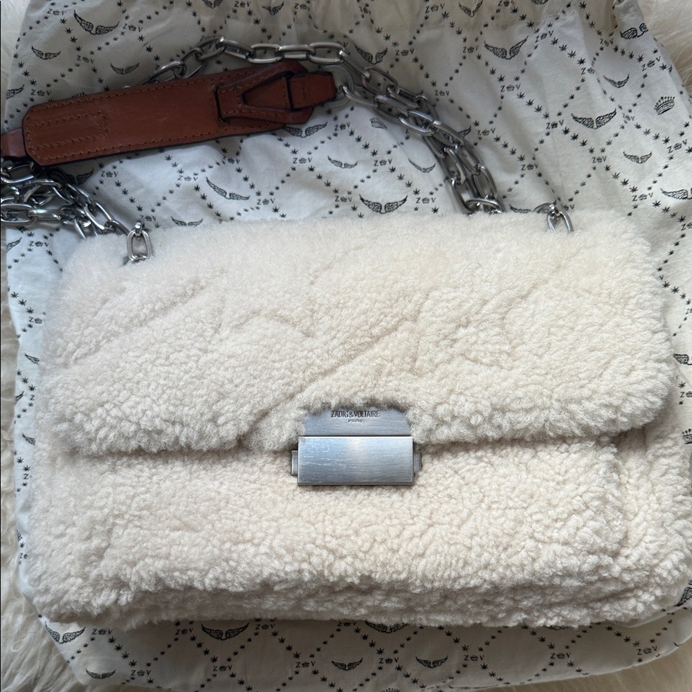 Zadig and Voltaire. Luxurious Cream Shearling Shoulder Bag